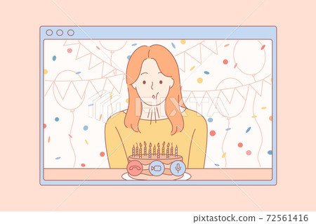 Celebration, online, birthday, holiday, quarantine, coronavirus concept 72561416