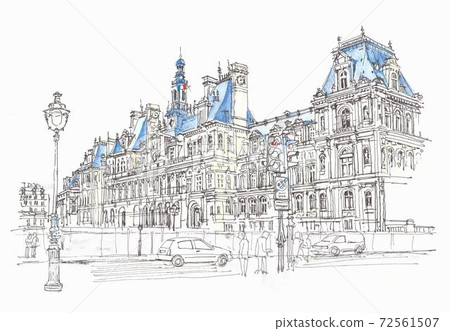 European cityscape, France, Paris city hall 72561507