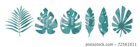 Leaf set. Abstract icon green tropical leaves Leaf set. Abstract icon green tropical leaves 72561811