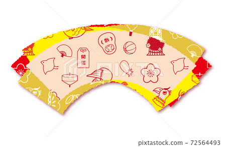 幸運花紋花紋扇形框架新年素材 幸運花紋花紋扇形框架新年素材 72564493