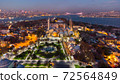 Turkey's largest city at dawn. Aerial view of Hagia Sophia mosque and view of Istanbul 72564849