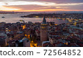 Turkey's largest city at dawn. Aerial view of Galata tower in Istanbul, Turkie. European part of the city. 72564852