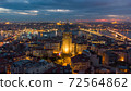 Turkey's largest city at dawn. Aerial view of Galata tower in Istanbul, Turkie. European part of the city. 72564862