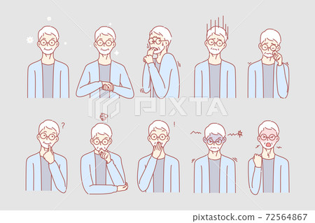 Old age mans emotions and facial expressions 72564867