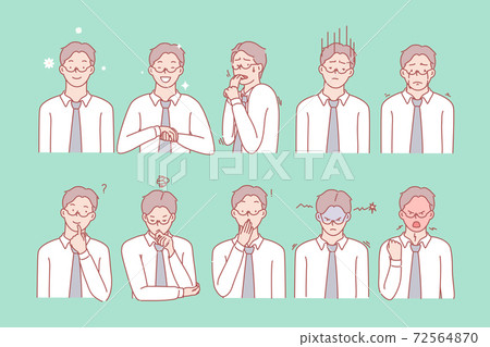 Mans emotions and facial expressions set 72564870