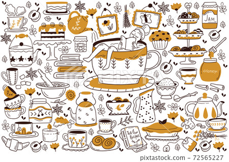 Drinking tea doodle set Drinking tea doodle set 72565227