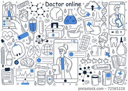 Doctor online doodle set Doctor online doodle set 72565228