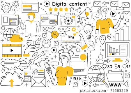 Digital content doodle set Digital content doodle set 72565229