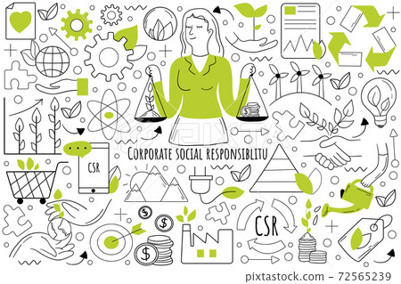 Corporate social responsibility doodle set 72565239