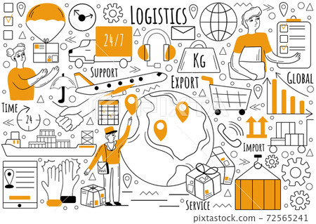 Logistics doodle set 72565241