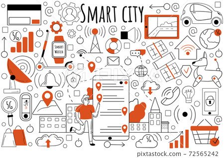 Smart city doodle set 72565242
