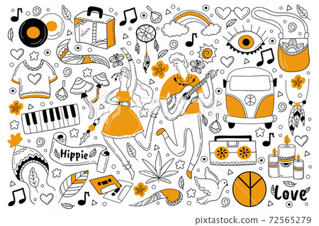 Hippie doodle set Hippie doodle set 72565279