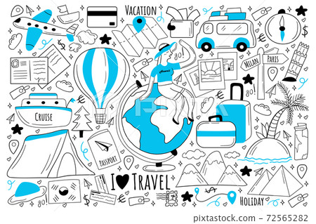 Travel doodle set 72565282