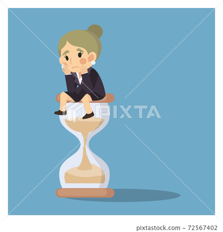 Businesswoman keep sitting and waiting on a hourglass. Business Concept Cartoon Illustration vector. creative thinking. Businesswoman keep sitting and waiting on a hourglass. Business Concept Cartoon Illustration vector. creative thinking. 72567402