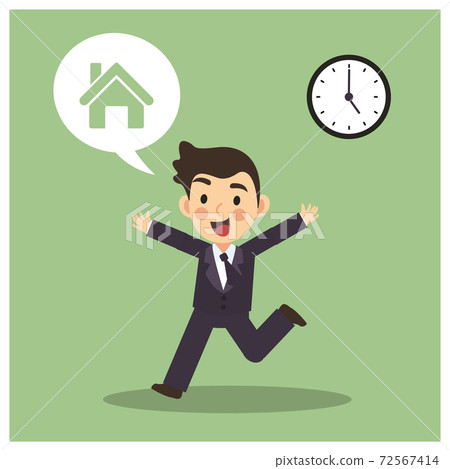 Businessman cartoon character concept ,Businessman is very happy to going back home when 5 pm. Businessman cartoon character concept ,Businessman is very happy to going back home when 5 pm. 72567414