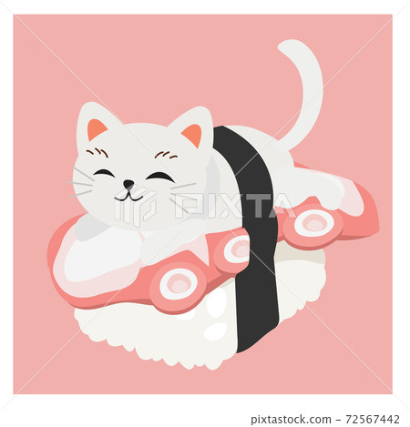 cute kitty cat on sushi, Squid sushi. cute kitty cat on sushi, Squid sushi. 72567442