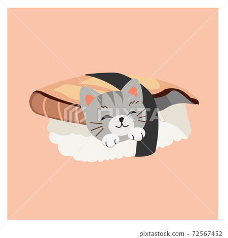 cute kitty cat in sushi, Saba sushi. 72567452