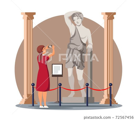 Woman take photo antique statue in historic museum Woman take photo antique statue in historic museum 72567456