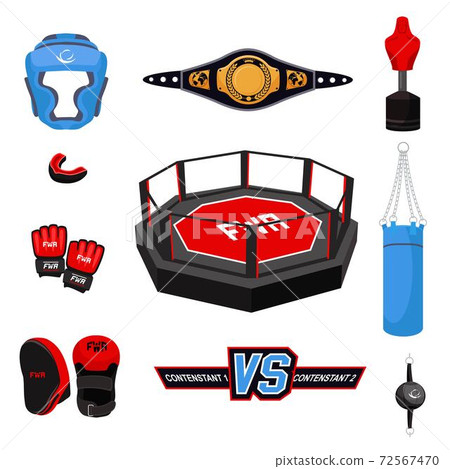 Mixed martial arts accessory and wear isolated set Mixed martial arts accessory and wear isolated set 72567470