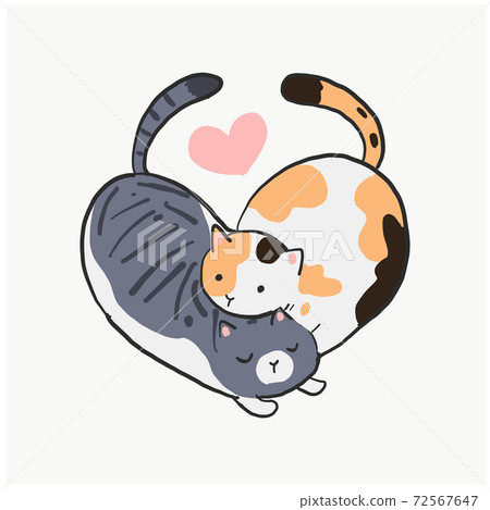 2 cats are cuddle like herart shape. Cute lovely cats vector illustration. 72567647