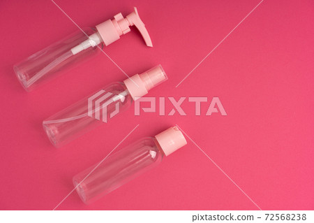 A kit of plastic containers for transportation of shampoos, creams and cosmetics in travel 72568238