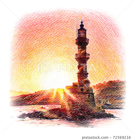 Lighthouse at sunset, Chania, Crete, Greece 72569216