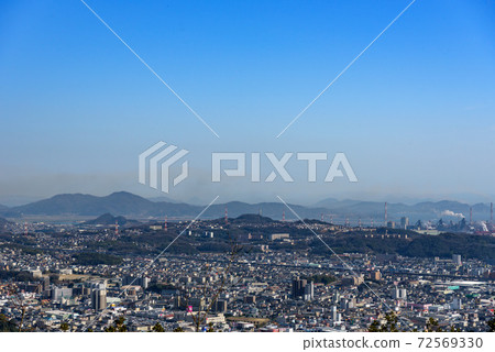 Fukuyama city area seen from the top of the mountain (southeast, industrial area) Fukuyama city area seen from the top of the mountain (southeast, industrial area) 72569330