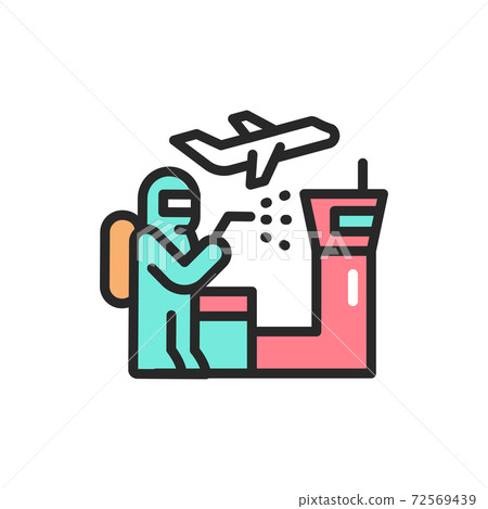 Airport disinfection color line icon. Isolated vector element. Airport disinfection color line icon. Isolated vector element. 72569439