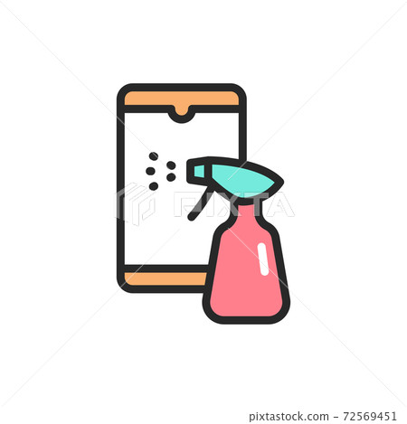 Disinfection phone color line icon. Isolated vector element. Disinfection phone color line icon. Isolated vector element. 72569451