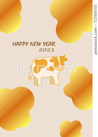 Golden decorative pattern and cow illustration New Year's card material Golden decorative pattern and cow illustration New Year's card material 72569705