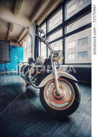 Large silver motorcycle cruiser 72570987