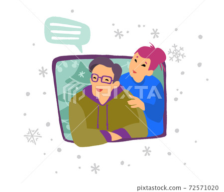 Holidays chatting with friends or family online through gadgets. 72571020
