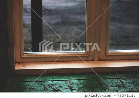 Old white window sill corner with dust Old white window sill corner with dust 72571115