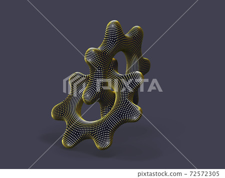 Two 3D gears made of yellow dots on gray background. Two 3D gears made of yellow dots on gray background. 72572305