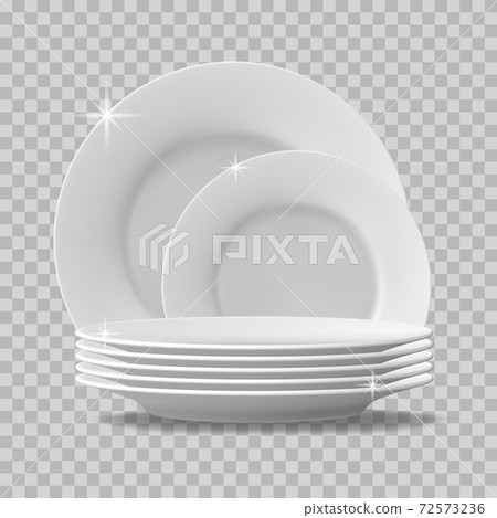 Realistic plates stack. Clean dishes, stacked kitchen tableware, dishwasher washed food plates. Stack of clean tableware vector illustration Realistic plates stack. Clean dishes, stacked kitchen tableware, dishwasher washed food plates. Stack of clean tableware vector illustration 72573236