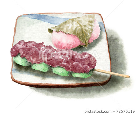 Analog watercolor Sakuramochi Domyoji grass dumpling 72576119