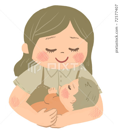 Handwritten breastfeeding long-haired mom Handwritten breastfeeding long-haired mom 72577407