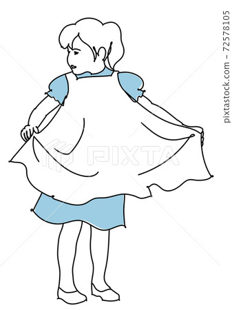 A line art of a young girl spreading an apron A line art of a young girl spreading an apron 72578105