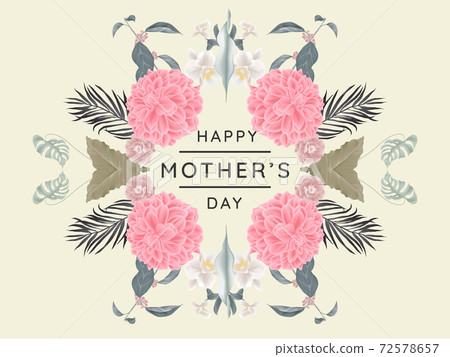 Happy mother's day greeting card design, mirror effect/ symmetry dahlia and other flowers wreath Happy mother's day greeting card design, mirror effect/ symmetry dahlia and other flowers wreath 72578657