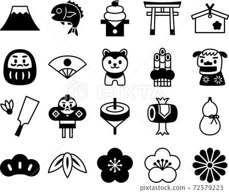 New Year's icon set (black and white ver.) New Year's icon set (black and white ver.) 72579223