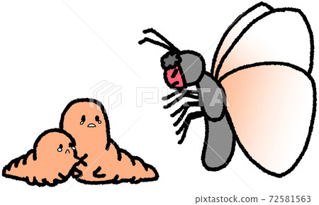 A butterfly wearing a demon mask and two scary hornworms (orange) 72581563