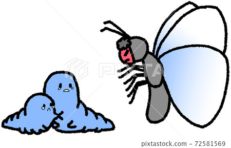 A butterfly wearing a demon mask and two scary hornworms (blue) A butterfly wearing a demon mask and two scary hornworms (blue) 72581569