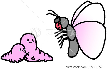A butterfly wearing a demon mask and two scary hornworms (pink) A butterfly wearing a demon mask and two scary hornworms (pink) 72581570