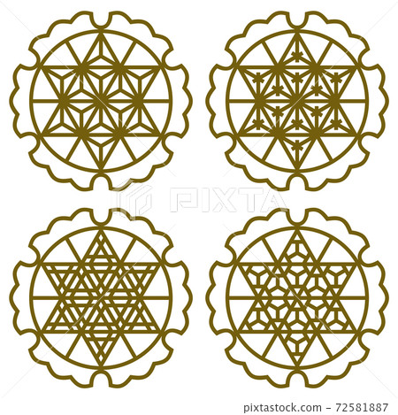 A set of six design elements using the Japanese style of Kumiko zaiku. A set of six design elements using the Japanese style of Kumiko zaiku. 72581887