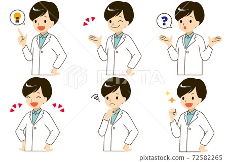 Male doctor illustration set with 6 different facial expressions 72582265