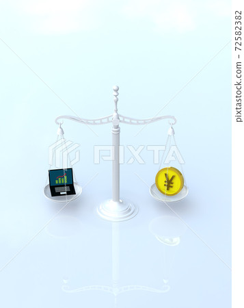 Work-life balance of work and money represented by a balance CG illustration Work-life balance of work and money represented by a balance CG illustration 72582382