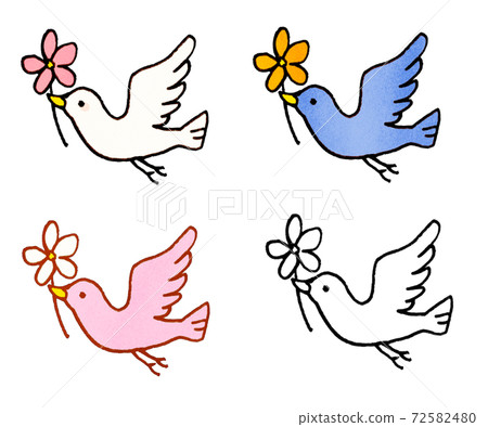一隻小鳥與花的插圖顏色集 72582480