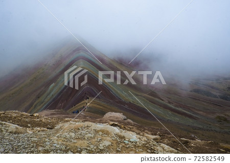 Rainbow Mountain (Mt. Binikunka) Alpine plants and animals suddenly appear in the unexplored Andes Mountains of Peru, South America 72582549