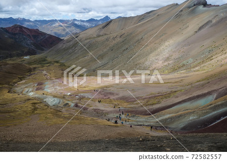 Rainbow Mountain (Mt. Binikunka) Alpine plants and animals suddenly appear in the unexplored Andes Mountains of Peru, South America 72582557