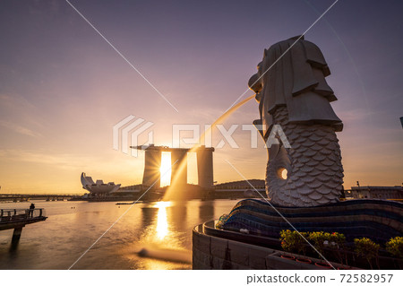 [Singapore] [Night view] Dawn and Merlion in Singapore 72582957